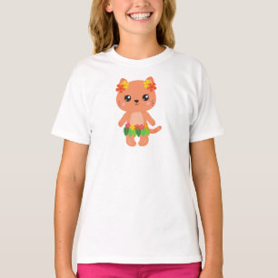 Hawaii Cat, Cute Cat, Orange Cat, Flowers, Luau T-Shirt