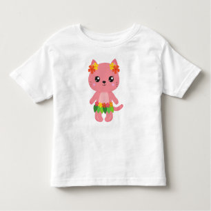 Hawaii Cat, Cute Cat, Pink Cat, Flowers, Luau Toddler T-Shirt