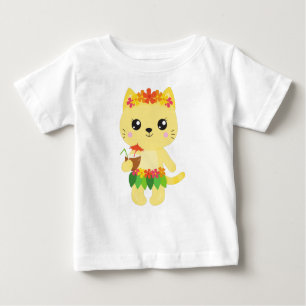 Hawaii Cat, Cute Cat, Yellow Cat, Flowers, Luau Baby T-Shirt