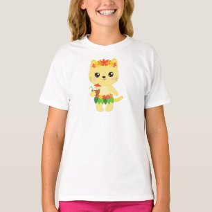 Hawaii Cat, Cute Cat, Yellow Cat, Flowers, Luau T-Shirt