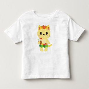 Hawaii Cat, Cute Cat, Yellow Cat, Flowers, Luau Toddler T-Shirt