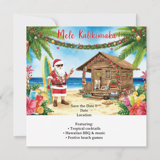 Hawaii christmas  party Hawaii “Mele Kalikimaka!”  Save The Date (Front)