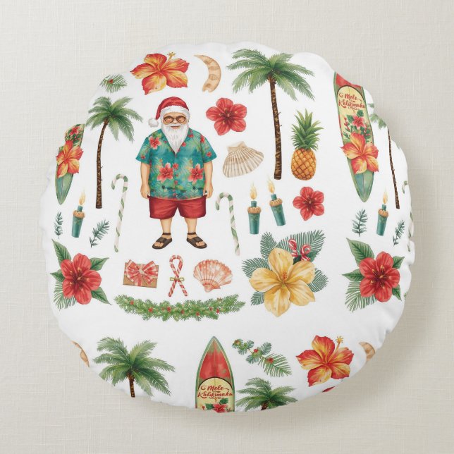 Hawaii Christmas themed with Santa Claus Round Cushion (Front)