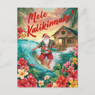 Hawaii Christmas with Santa Claus Holiday Postcard