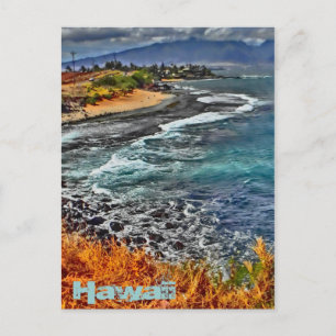 Hawaii coastline artistic postcard