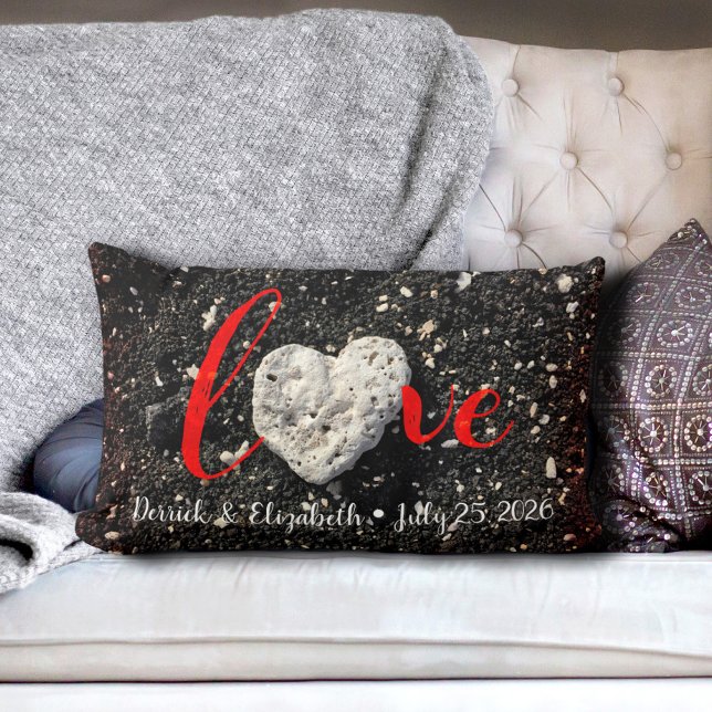 Hawaii Coral Heart Red Love Couples Names and Date Lumbar Cushion (Creator Uploaded)