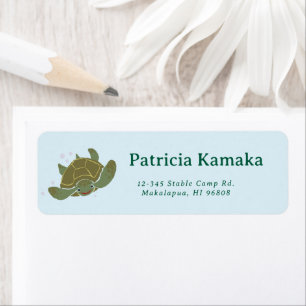 Hawaii Cute Cartoon Tropical Honu Sea Turtle Return Address Label