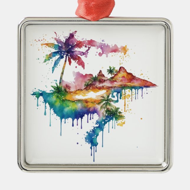 Hawaii design with colourful splatters metal ornament (Front)