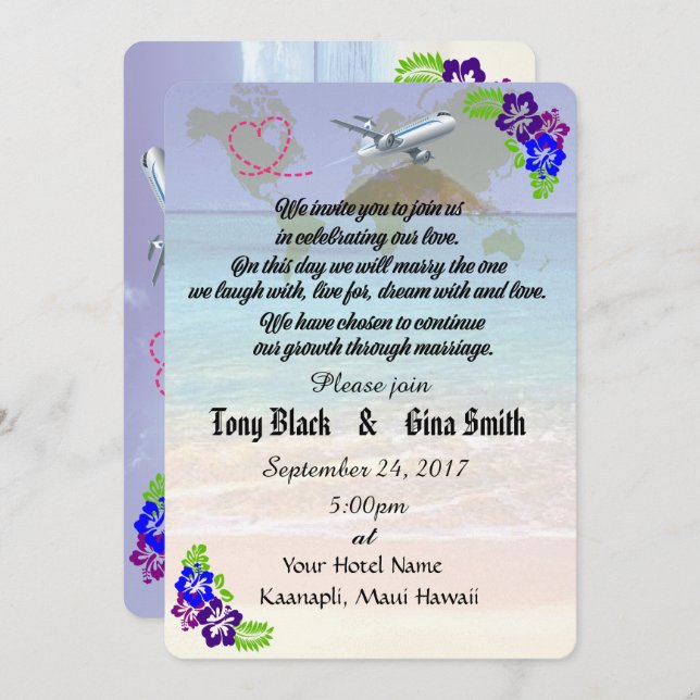 Hawaii Destination Wedding Invitation (Front/Back)