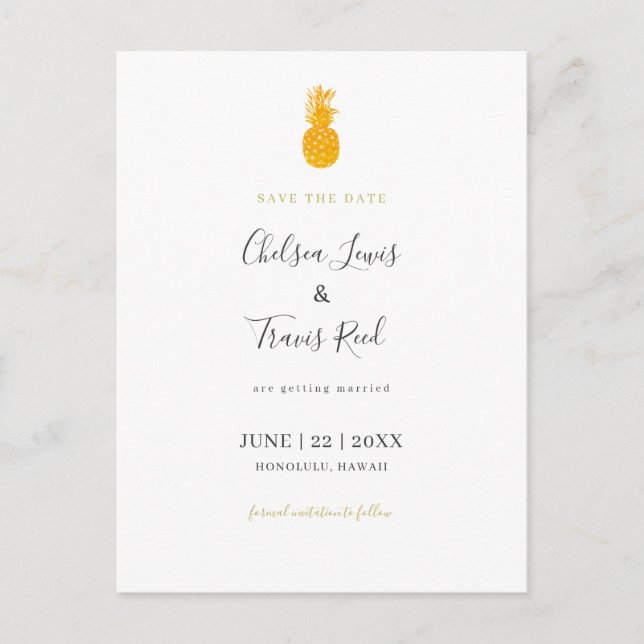 Hawaii Destination Wedding Save the Date Pineapple Announcement Postcard (Front)
