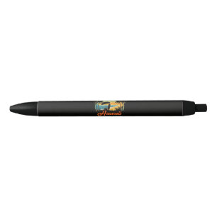 Hawaii Family Trip Beach Sunset Paragliding Scene Black Ink Pen
