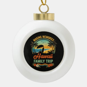 Hawaii Family Trip Beach Sunset Paragliding Scene Ceramic Ball Christmas Ornament