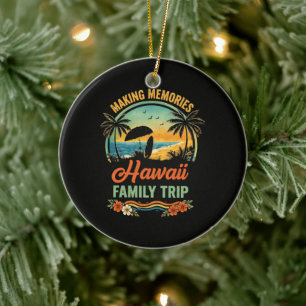 Hawaii Family Trip Beach Sunset Paragliding Scene Ceramic Ornament
