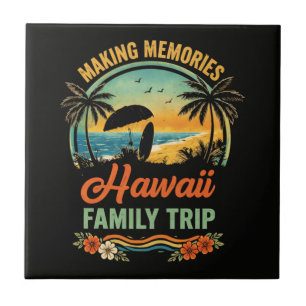 Hawaii Family Trip Beach Sunset Paragliding Scene Ceramic Tile