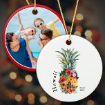 Hawaii Family Vacation Photo Pineapple Christmas Ceramic Ornament<br><div class="desc">This classic Hawaii floral pineapple design combines two iconic symbols of the island -- a pineapple, which is a symbol of hospitality, and colourful tropical flowers, such as the hibiscus and plumeria. The flowers are incorporated into the pineapple design. It is a beautiful custom representation of the laid-back, tropical vibe...</div>