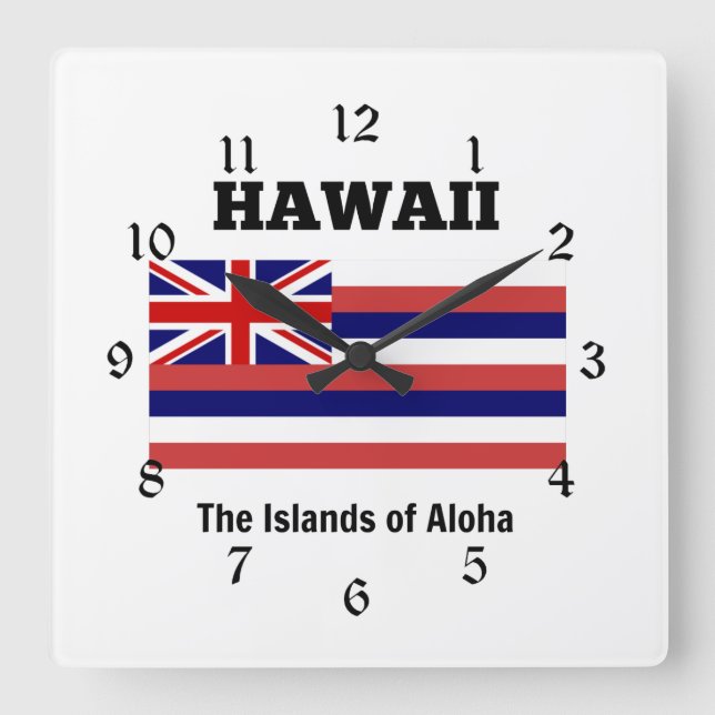 Hawaii, Flag and Motto Square Wall Clock (Front)