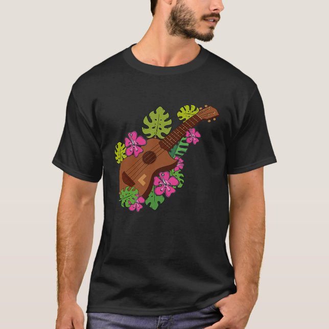 Hawaii Floral Ukulele  Player Music  Graphic T-Shirt (Front)