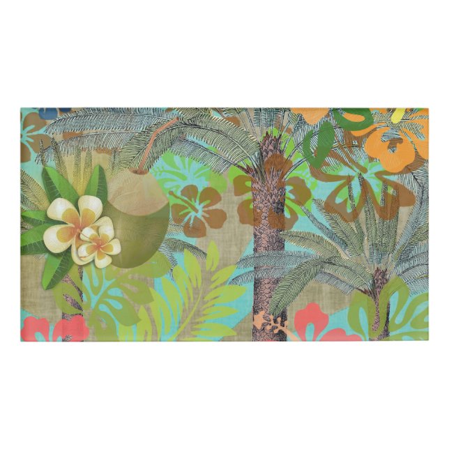 Hawaii Flower Hula Vintage Floral Graphic Name Tag (Front)