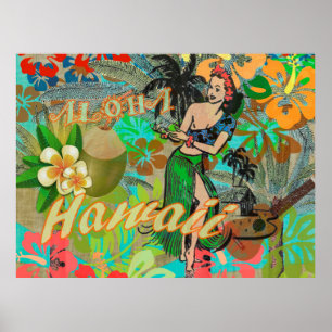 Hawaii Flower Hula Vintage Floral Graphic Poster