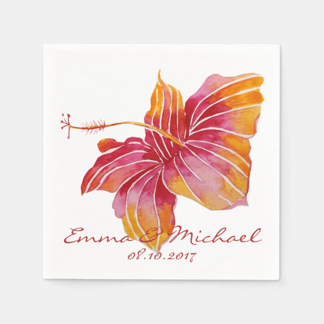 Hawaii Flower Personalised Wedding Paper Napkins (Front)