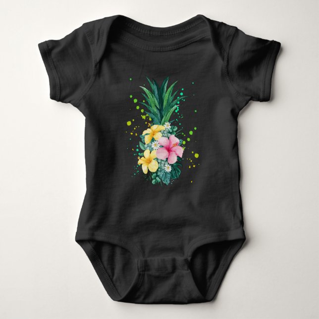 Hawaii Flower Pineapple Art Vacation Baby Bodysuit (Front)