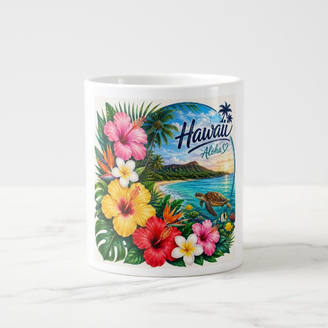 Hawaii Flowers Large Coffee Mug (Front)