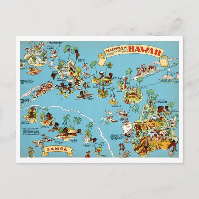 Hawaii Funny Vintage Map Postcard (Front)