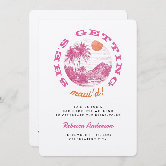 Hawaii Getting Maui'd Island Wedding Bachelorette Invitation (Front/Back)