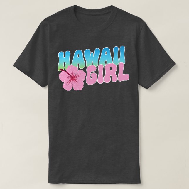 Hawaii Girl Island Vacation Souvenir Pink Hibiscus T-Shirt (Design Front)