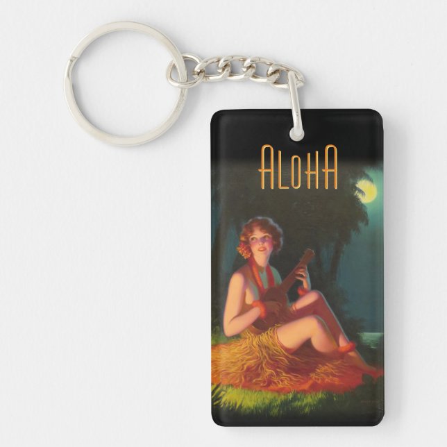 Hawaii Girl with Ukulele Key Ring (Front)