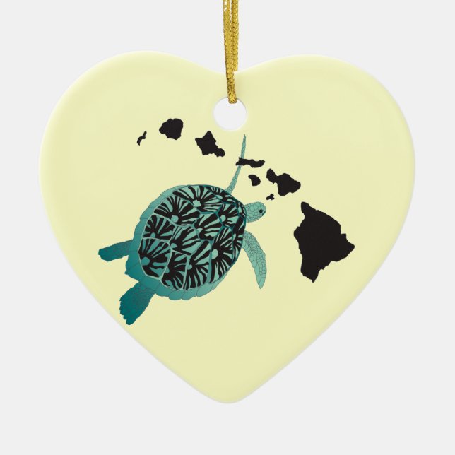 Hawaii Green Sea Turtle and Hawaii Islands Ceramic Ornament (Front)