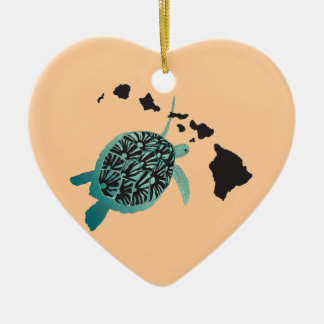 Hawaii Green Sea Turtle and Hawaii Islands Ceramic Ornament