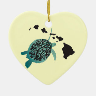 Hawaii Green Sea Turtle and Hawaii Islands Ceramic Tree Decoration