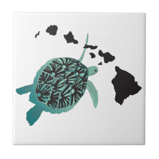 Hawaii green Sea Turtle and Hawaii Islands Tile