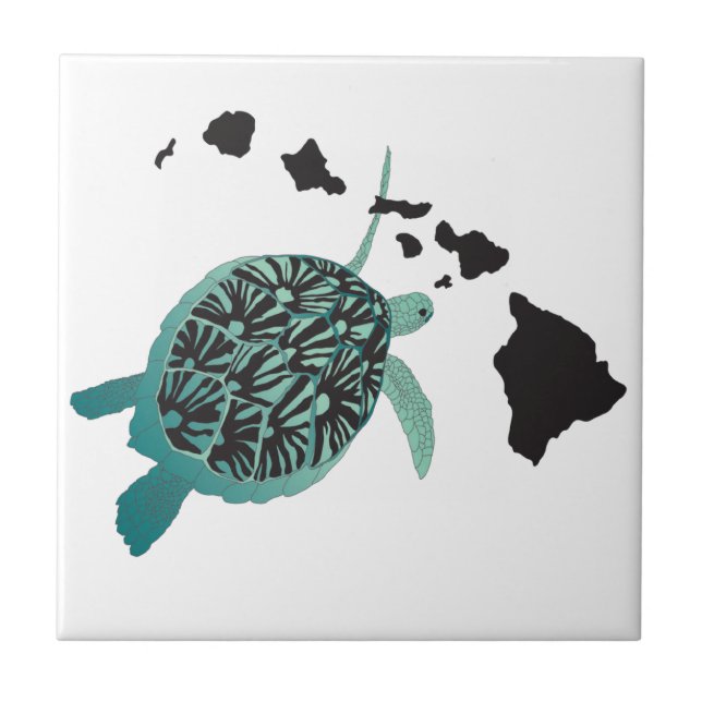 Hawaii green Sea Turtle and Hawaii Islands Tile (Front)