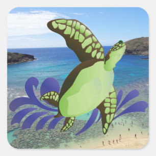 Hawaii Hanauma Bay Oahu Turtle Square Sticker