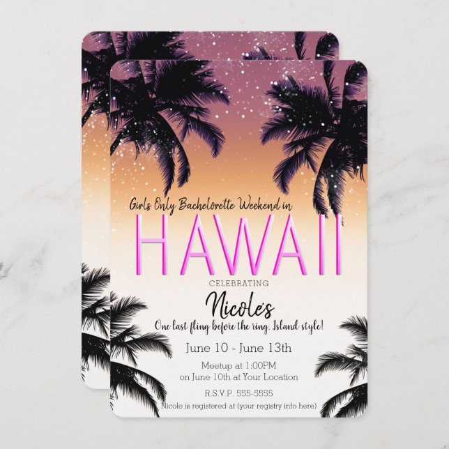 Hawaii Hawaiian Girls Weekend Bachelorette Party Invitation (Front/Back)