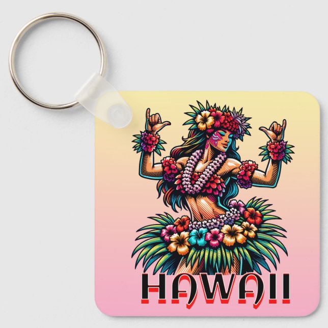 Hawaii | Hawaiian Hula Dancer Personalised Key Ring (Front)