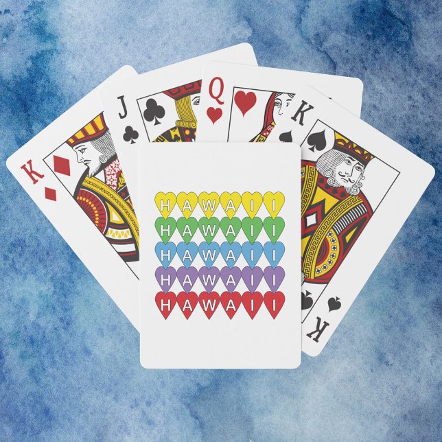 Hawaii Hearts Rainbow Playing Cards (A deck of playing cards that says Hawaii inside rainbow color hearts.)