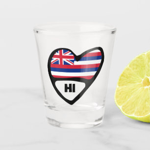Hawaii, HI State Flag In Heart, Shot Glass
