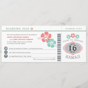 Hawaii Hibiscus Boarding Pass Wedding Invitation