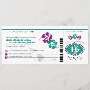 Hawaii Hibiscus Boarding Pass Wedding Invitation