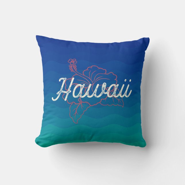 Hawaii Hibiscus Distressed Graphic Print Cushion (Front)