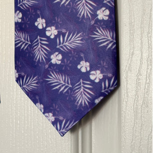 Hawaii Hibiscus Flower Tropical Palm Leaf Tie