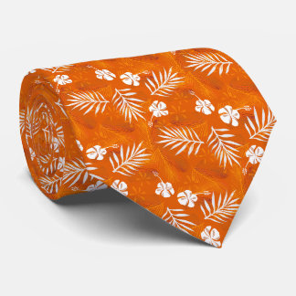 Hawaii Hibiscus Flower Tropical Palm Leaf Tie