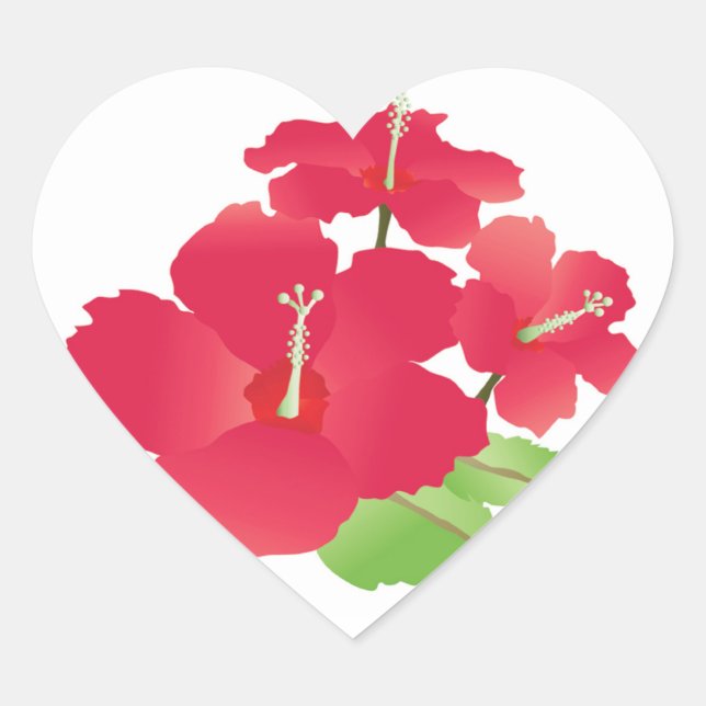 Hawaii Hibiscus Flowers Heart Sticker (Front)