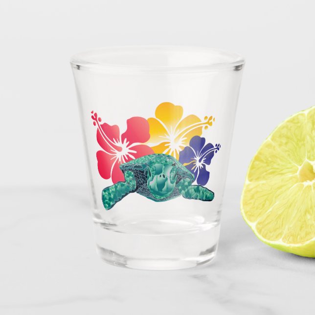 Hawaii hibiscus flowers turtle Shot glass (Front)