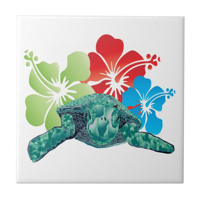 Hawaii Hibiscus Turtle Ceramic Tile (Front)