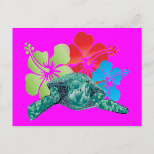 Hawaii Hibiscus Turtle Postcard