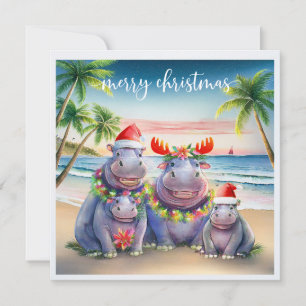 Hawaii Hippo celebrating Christmas at the beach Holiday Card